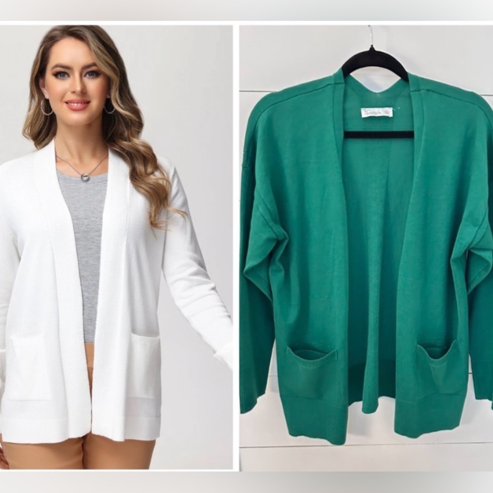 89th & MADISON L open midi length beautiful soft cozy green cardigan classic - Picture 1 of 14